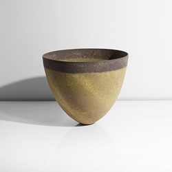 An olive green, brown and ochre bowl made by Jennifer Lee in circa 1989 sold at auction by Maak Contemporary Ceramics