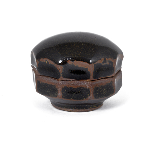 A tenmoku stoneware lidded Cogo made by Hamada Shoji sold at auction by Maak Contemporary Ceramics