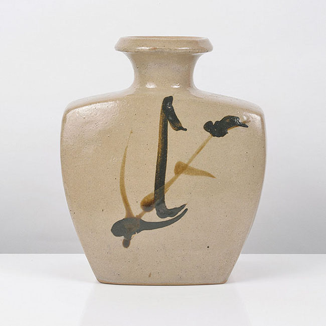 A cream stoneware bottle vase made by Hamada Shoji sold at auction by Maak Contemporary Ceramics