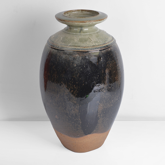 A tenmoku and green stoneware vase made by Richard Batterham sold at auction by Maak Contemporary Ceramics