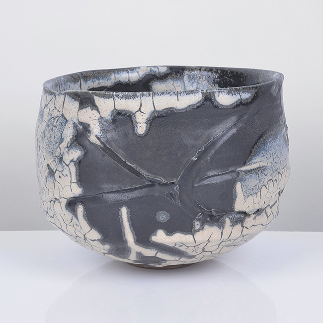 A blue and cream stoneware bowl made by Claude Champy sold at auction by Maak Contemporary Ceramics