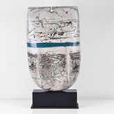 A white and grey raku-fired Monumental Bow Form made by Peter Hayes sold at auction by Maak Contemporary Ceramics
