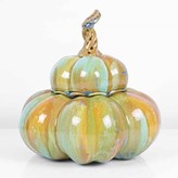 A green, yellow and blue stoneware 'Lidded Pumpkin Pot' made by Kate Malone sold at auction by Maak Contemporary Ceramics