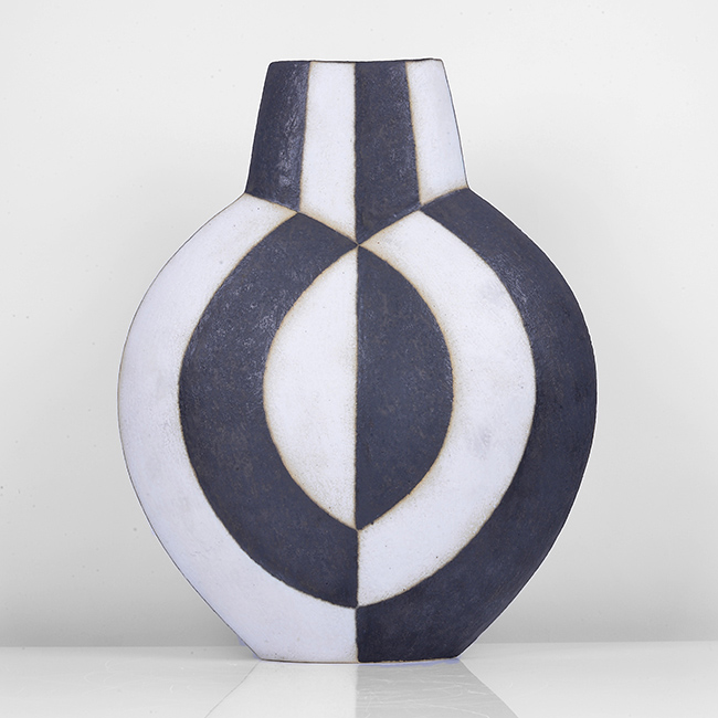 A black and white stoneware vessel made by John Ward in circa 1995 sold at auction by Maak Contemporary Ceramics