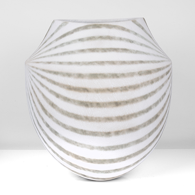A white and green stoneware vessel made by John Ward in circa 1995 sold at auction by Maak Contemporary Ceramics