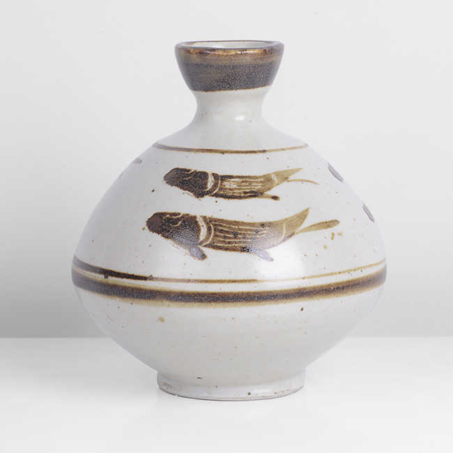 A white stoneware vase made by Bernard Leach in circa 1960 sold at auction by Maak Contemporary Ceramics