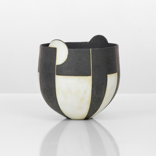 A black and white stoneware bowl made by John Ward in 2015 sold at auction by Maak Contemporary Ceramics