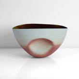 A rust red and turquoise earthenware concave bowl made by Nicholas Arroyave-Portela in circa 1998 sold at auction by Maak Contemporary Ceramics