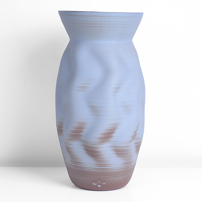 A blue and red earthenware 'Rippled Form' made by Nicholas Arroyave-Portela in circa 1996 sold at auction by Maak Contemporary Ceramics