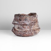 A brown, black and white stoneware tea bowl made by Charles Bound sold at auction by Maak Contemporary Ceramics