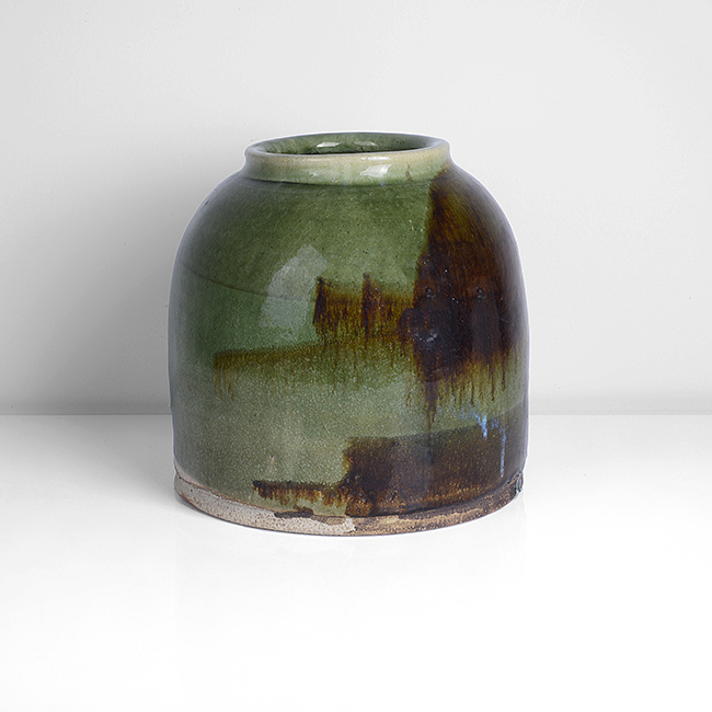 A green stoneware tsubo made by Koie Ryoji sold at auction by Maak Contemporary Ceramics