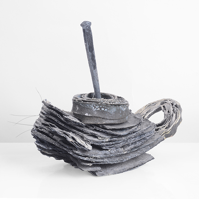 A fired mixed media 'Scrollscape with Nail' made by Gillian Lowndes in 2003 sold at auction by Maak Contemporary Ceramics