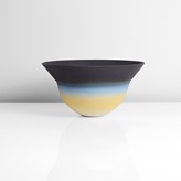 A black, blue and yellow porcelain bowl made by Peter Lane sold at auction by Maak Contemporary Ceramics
