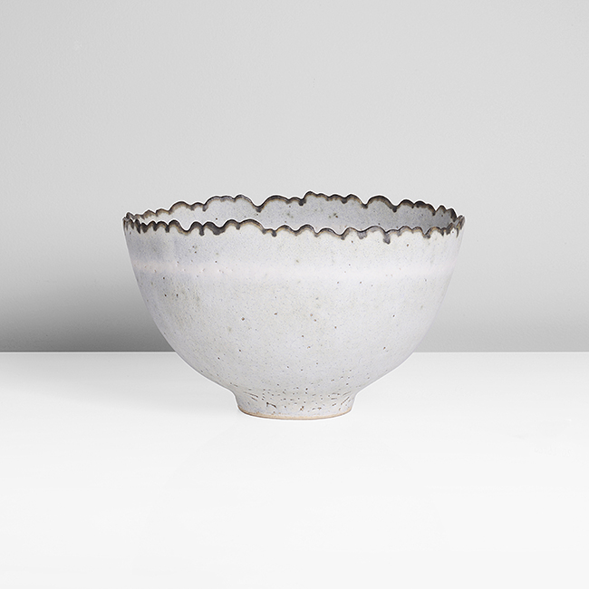A pale blue and white stoneware bowl made by Mary Rogers in circa 1976 sold at auction by Maak Contemporary Ceramics