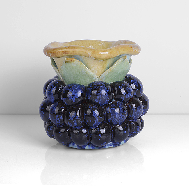 A blue green and yellow stoneware 'Blackberry Vase' made by Kate Malone in 2006 sold at auction by Maak Contemporary Ceramics