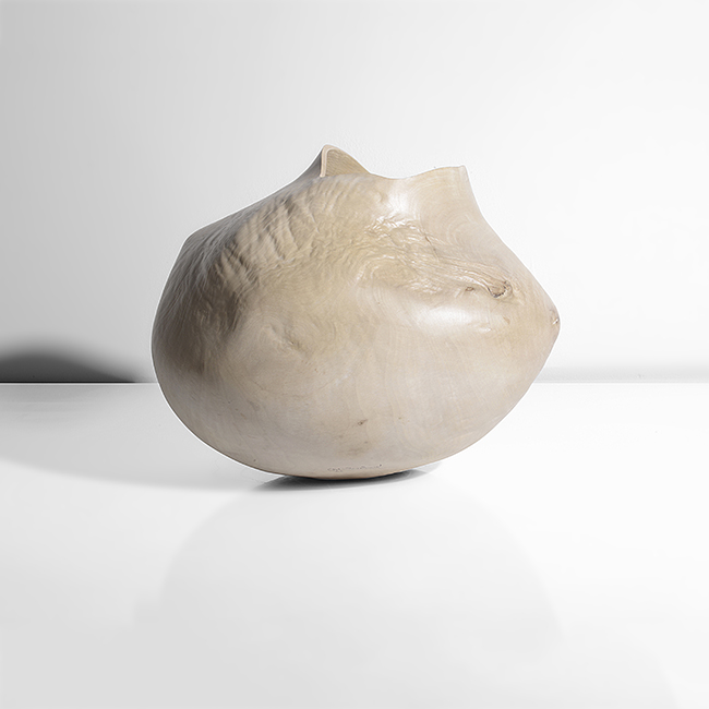 A pacific mandrone wood vessel 'White Pot 2' made by Christian Burchard in 2005