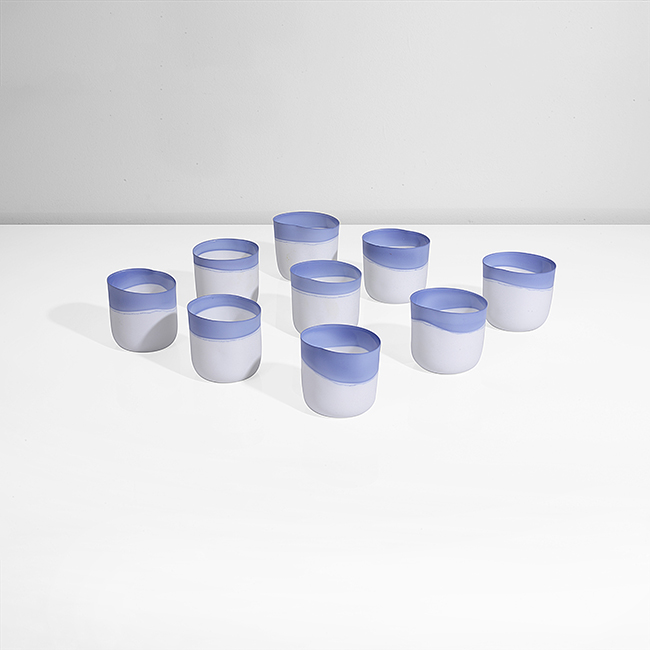 Nine porcelain cylinders made by Piet Stockmans in 1999