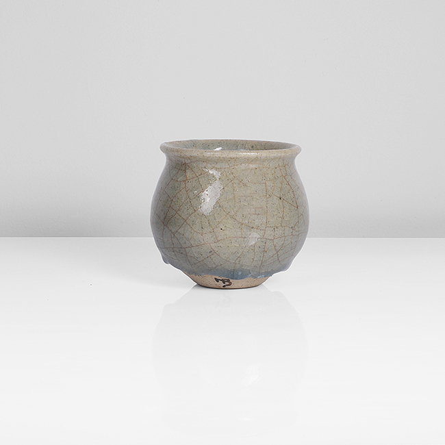 A blue stoneware small pot made by Norah Braden sold at auction by Maak Contemporary Ceramics
