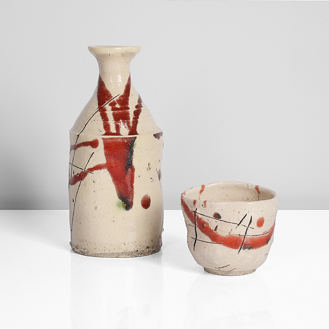 A stoneware tokkuri and guinomi made by Yamada Kazu sold at auction by Maak