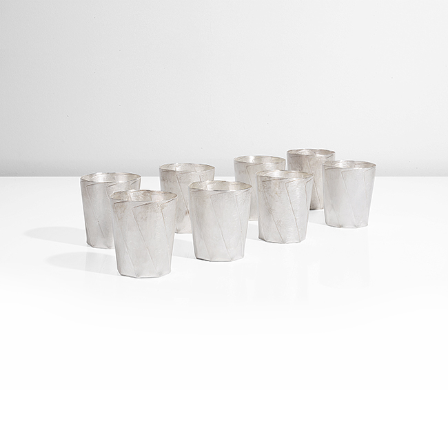 Eight silver 'Faltungen' stacking cups made by Maike Dahl in 2008