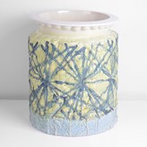 A yellow and blue earthenware vessel made by Richard Slee in circa 1982 sold at auction by Maak Contemporary Ceramics