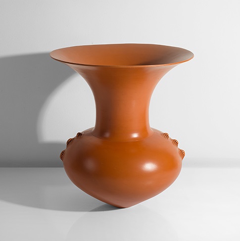 A terracotta earthenware vase made by Magdalene Odundo in 1991 sold at auction by Maak Contemporary Ceramics