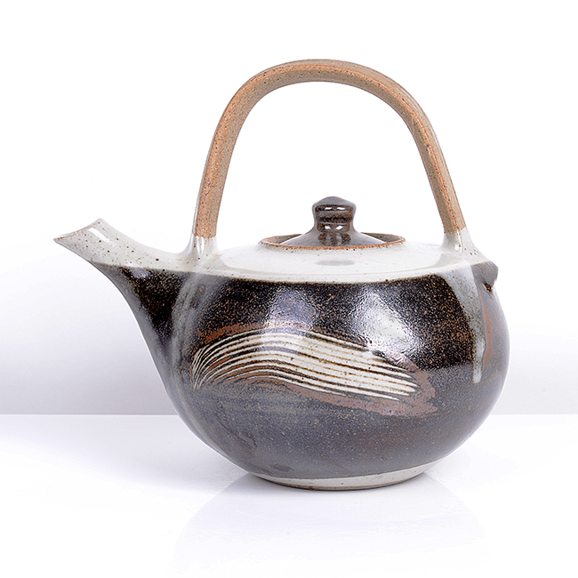 A brown and white stoneware teapot made by Geoffrey Whiting sold at auction by Maak Contemporary Ceramics