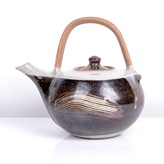 A brown and white stoneware teapot made by Geoffrey Whiting sold at auction by Maak Contemporary Ceramics