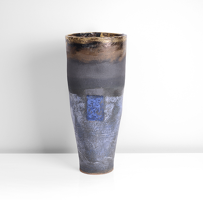 A blue and black stoneware tall vase made by Robin Welch sold at auction by Maak Contemporary Ceramics