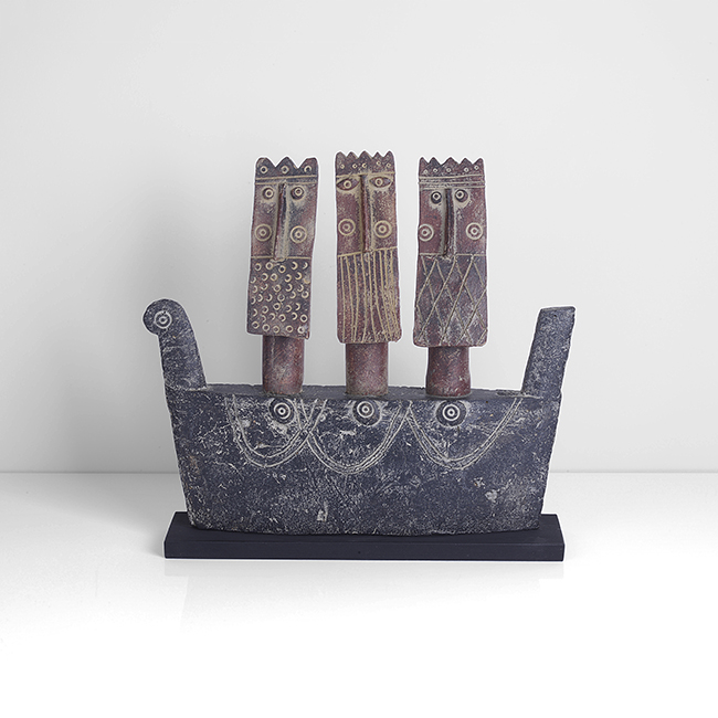 A black and red stoneware figure group, 'Royal Barge' made by John Malty in 2011 sold at auction by Maak Contemporary Ceramics