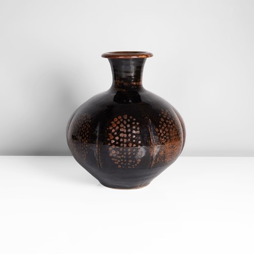 A tenmoku stoneware segmented vase made by David Leach in 1984 sold at auction by Maak Contemporary Ceramics