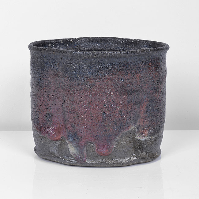 A purple stoneware oval pot made by Gutte Eriksen in circa 1995 sold at auction by Maak Contemporary Ceramics
