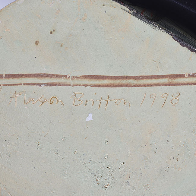 An incised signature on a jug form made by Alison Britton in 1998 sold at auction by Maak Contemporary Ceramics