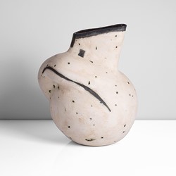A black and white stoneware vessel made by Gordon Baldwin
