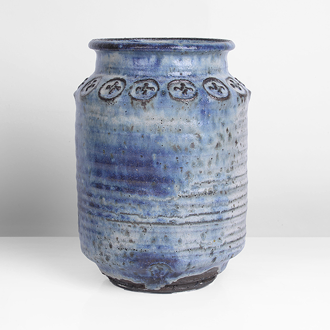 A blue stoneware jar made by Gutte Eriksen in circa 1995 sold at auction by Maak Contemporary Ceramics
