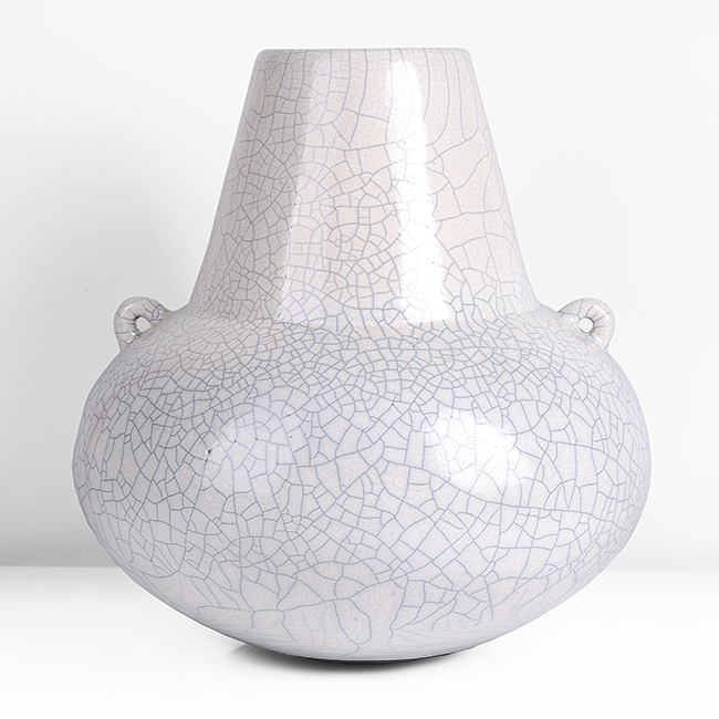 A white and grey raku vessel made by David Roberts in circa 1990 sold at auction by Maak Contemporary Ceramics